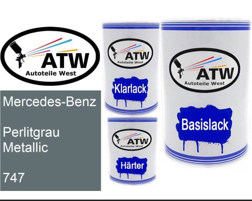 Mercedes-Benz, Perlitgrau Metallic, 747: 500ml Lackdose + 500ml Klarlack + 250ml Härter - Set, von ATW Autoteile West.
